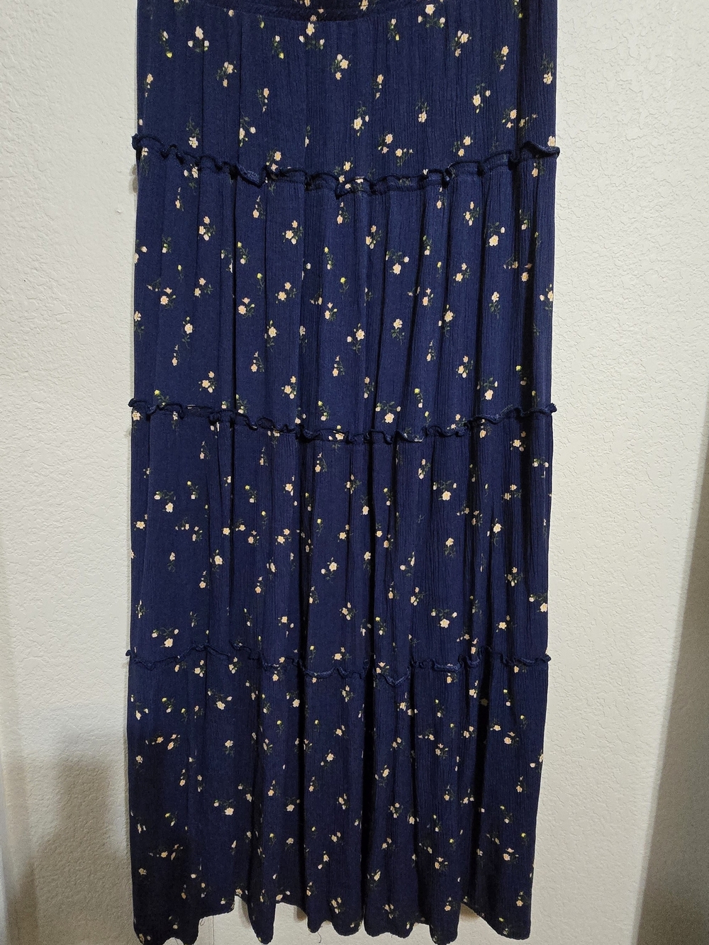 Navy Floral Tiered Maxi Skirt - Elastic Waist